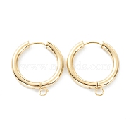201 Stainless Steel Huggie Hoop Earring Findings, with Horizontal Loop and 316 Surgical Stainless Steel Pin, Real 24K Gold Plated, 25x23x3mm, Hole: 2.5mm, Pin: 1mm(X-STAS-P283-01J-G)