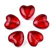 Transparent Spray Painted Glass Beads, Heart, Red, 12x12x5.5mm, hole: 0.9~1mm(GLAA-N035-030-C07)