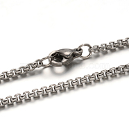 304 Stainless Steel Box Chain  Necklaces, with Lobster Claw Clasps, Stainless Steel Color, 29.33 inch(74.5cm), 2mm(STAS-L164-03P)