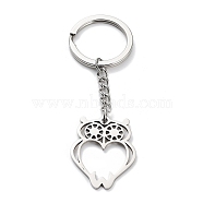 Animal 304 Stainless Steel Pendant Keychains, with Key Ring, Stainless Steel Color, Owl, 7.5cm(KEYC-P017-A03)