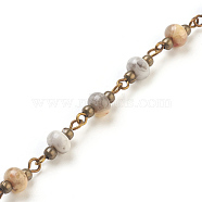 Handmade Natural Agate Beaded Chains, Unwelded, with Brass Needle and Iron Beads, Antique Bronze, 6~6.5x4mm, 39.37 inch, 1m/strand(AJEW-JB00444-01)