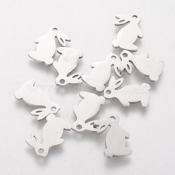 201 Stainless Steel Bunny Charms, Rabbit, Easter Bunny, Stainless Steel Color, 13.7x13x1mm, Hole: 1.5mm(STAS-Q201-T135)