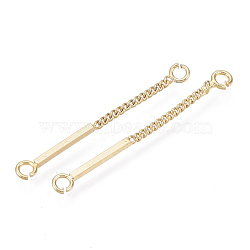 Brass Links, with Curb Chain, Nickel Free, Real 18k Gold Plated, 30x3x1mm, Hole: 1.6mm, Stick: 15mm long, 3mm wide, 1mm thick(KK-N231-68G-NF)