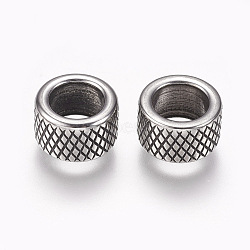 304 Stainless Steel Beads, Column, Large Hole Beads, Antique Silver, 10x6mm, Hole: 6.5mm(STAS-F195-038AS)