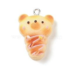 Resin Imitation Food Pendants, Cartoon Bear Bread Charms with Platinum Plated Iron Loops, Bear, 29x20x11mm, Hole: 2mm(FIND-U001-02G)