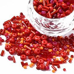 Glass Seed Beads, Mixed Style, Mixed Shapes, Red, 1~7x2~4mm, Hole: 0.7~1mm, about 450g/pound(SEED-S056-006)