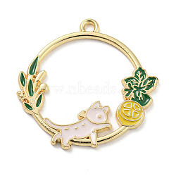 Alloy Enamel Pendants, Golden, Ring Charm, Cat Shape, 29.5x30x1.5mm, Hole: 2mm(FIND-G064-22G-04)