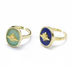 Adjustable Natural Gemstone Cuff Finger Rings, with Brass Finding, Bees, Golden, Size 6~7, 16~17mm(RJEW-O036-02M)