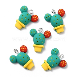 Resin Pendants, with Platinum Iron Peg Bail, Cactus, Light Sea Green, 25x21x7mm, Hole: 2mm(RESI-C002-25)