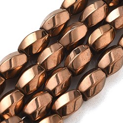 Electroplated Synthetic Non-magnetic Hematite Beads Strands, Long-Lasting Plated, Twist, Copper Plated, 8x5.5mm, Hole: 1mm, about 49pcs/strand, 16.06''(40.8cm)(G-P545-G02-02D)