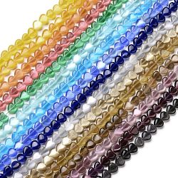 Cat Eye Beads Strands, Heart, Mixed Color, 7~7.5x7.5~8x3~3.5mm, Hole: 0.8mm, about 53~55Pcs/strand, 14.57~14.76 inch(37~37.5cm)(CE-C006-12A)