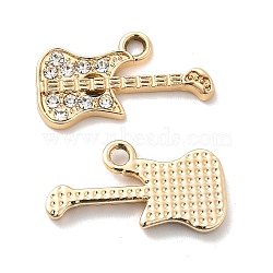 UV Plating Alloy Pendants, with Crystal Rhinestone, Guitar Charms, Golden, 21x11.5x2mm, Hole: 2mm(ALRI-M020-30G)