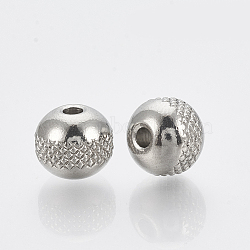 Tarnish Resistant 304 Stainless Steel Spacer Beads, Round, Stainless Steel Color, 8x7mm, Hole: 2mm(STAS-T034-8mm-03)