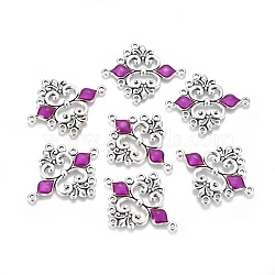 Alloy Enamel Chandelier Component Links, Cadmium Free & Lead Free, Rhombus, Antique Silver Metal Color, Purple, 35x29x3mm, Hole: 1.5mm(ENAM-EA9734Y-5)