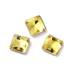 Glass Rhinestone Cabochons, Point Back & Back Plated, Faceted, Square, Citrine, 5x5x2mm(RGLA-P037-06A-D226)