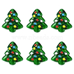 6Pcs Handmade Bumpy Glass Beads Strands, Hand Drawn Beads, Dyed & Heated, with Enamel, Christmas Trees, Green, 16x14.5x7mm, Hole: 1.2mm(LAMP-FS0001-16B)