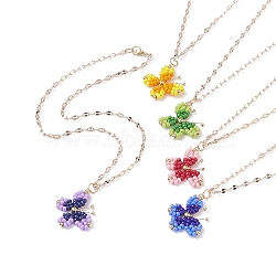 5Pcs 5 Colors Glass Seed Braided Butterfly Pendant Necklaces Set, Brass Wire Wrap Jewelry for Women, Mixed Color, 15.47 inch(39.3cm), 1Pc/color(NJEW-JN04046)