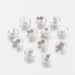 Brass Crimp Beads Covers, Nickel Free, Silver Color Plated, 4mm In Diameter, Hole: 2mm(X-KK-G016-S-NF)