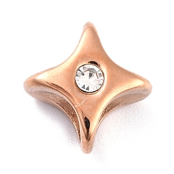 Ion Plating(IP) 304 Stainless Steel Slide Charms, with Crystal Rhinestone, 4 Pointed Star, Rose Gold, 10.5x10.5x8.5mm, Hole: 5.5mm(STAS-I190-27RG)