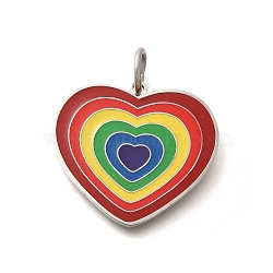 304 Stainless Steel Enamel Pendants, Rainbow Color, Heart, 25.5x28.5x2mm, Hole: 5.6mm(STAS-Z110-03P-01)