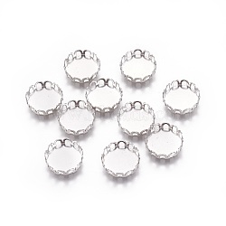 316 Surgical Stainless Steel Lace Edge Bezel Cups, Cabochon Settings, Flat Round, Stainless Steel Color, Tray: 10mm, 11x3mm(X-STAS-I118-07P-01)
