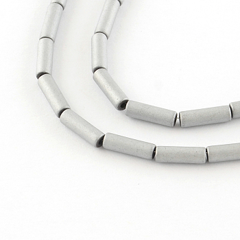 Tube Electroplate Non-magnetic Synthetic Hematite Bead Strands, Matte Style, Silver Plated, 9x3mm, Hole: 1mm, about 46pcs/strand, 16.1 inch