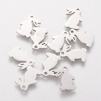 201 Stainless Steel Bunny Charms, Rabbit, Easter Bunny, Stainless Steel Color, 13.7x13x1mm, Hole: 1.5mm
