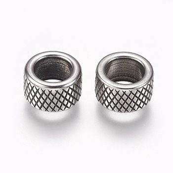 304 Stainless Steel Beads, Column, Large Hole Beads, Antique Silver, 10x6mm, Hole: 6.5mm