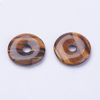 Natural Tiger Eye Pendants, Donut/Pi Disc, Donut Width: 11~12mm, 28~30x5~6mm, Hole: 6mm