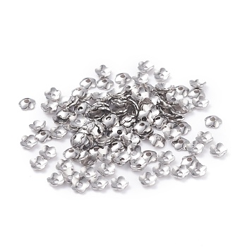 5-Petal 316 Surgical Stainless Steel Bead Caps, Stainless Steel Color, 4x1mm, Hole: 1mm, about 125pcs/5g
