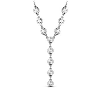 SHEGRACE Rhodium Plated 925 Sterling Silver Pendant Necklaces, with Grade AAA Cubic Zirconia, Flat Round, with S925 Stamp, Platinum, 17.7 inch(45cm), Pendants: 40x5.3mm