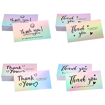 Nbeads 4 Bags 4 Style Laser Thank You Card, for Decorations, Rectangle, Colorful, Word, 90x50x0.3mm, 50pcs/bag, 1bag/style