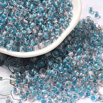 Transparent Glass Round Seed Beads, Inside Colours, Round, Steel Blue, 6/0, 4x3mm, Hole: 1.2mm, about 7258pcs/pound