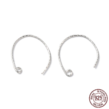 Rhodium Plated 925 Sterling Silver Earring Hooks, Textured Balloon Ear Wire, Real Platinum Plated, 20 Gauge, 17mm, Hole: 1.6mm, Pin: 0.8mm