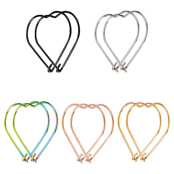 Elite 50Pcs 5 Colors Heart 304 Stainless Steel Hoop Earring Findings, Wine Glass Charm Rings, Mixed Color, 20x20x0.6mm, Pin: 0.6mm, 10pcs/color