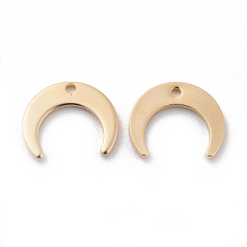Brass Charms, Double Horn/Crescent Moon, Nickel Free, Real 18K Gold Plated, 9x11x0.8mm, Hole: 1mm