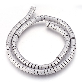 Electroplate Non-magnetic Synthetic Hematite Bead Strands, Frosted, Wave Column, Platinum Plated, 6x4mm, Hole: 1mm, about 126~133pcs/strand, 15.3 inch~15.7 inch(39~40cm)