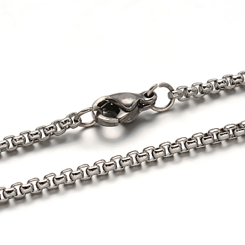 304 Stainless Steel Box Chain  Necklaces, with Lobster Claw Clasps, Stainless Steel Color, 29.33 inch(74.5cm), 2mm