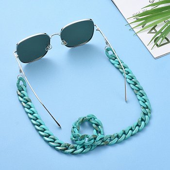 Eyeglasses Chains, Neck Strap for Eyeglasses, with Acrylic Curb Chains, 304 Stainless Steel Jump Rings and Rubber Loop Ends, Light Sea Green, 27.56 inch(70cm)
