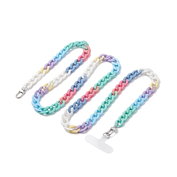 Acrylic Curb Chain Mobile Strap, with TPU Mobile Phone Lanyard Patch and Alloy Swivel Clasps, Colorful, 127cm