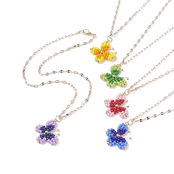 5Pcs 5 Colors Glass Seed Braided Butterfly Pendant Necklaces Set, Brass Wire Wrap Jewelry for Women, Mixed Color, 15.47 inch(39.3cm), 1Pc/color