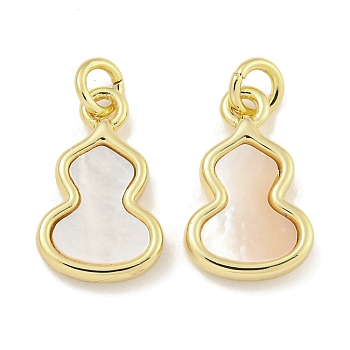 Brass Pave Sea Shell Gourd Charms, with Jump Rings, Real 18K Gold Plated, 13x8x2mm, Hole: 2.5mm