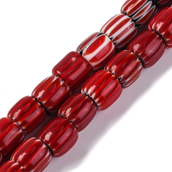 Handmade Lampwork Beads Strands, Rarrel, FireBrick, 8x7.5mm, Hole: 1.2mm, about 47pcs/strand, 14.69''(37.3cm)