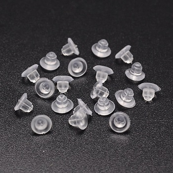 Eco-Friendly Plastic Ear Nuts, Bullet Clutch Earring Backs with Pad, for Stablizing Heavy Post Earrings, Clear, 5x7mm, Hole: 0.8mm, about 640pcs/50g