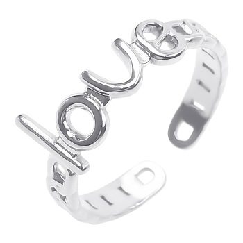 Romantic Titanium Steel Word Love Open Cuff Rings for Women Men, Stainless Steel Color