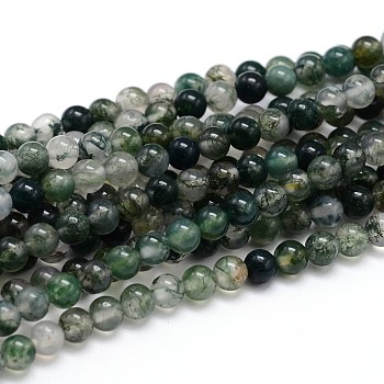 Natural Gemstone Round Bead Strands, Moss Agate, 8mm, Hole: 1mm, about 46~48pcs/strand, 15 inch