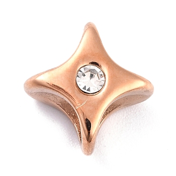 Ion Plating(IP) 304 Stainless Steel Slide Charms, with Crystal Rhinestone, 4 Pointed Star, Rose Gold, 10.5x10.5x8.5mm, Hole: 5.5mm