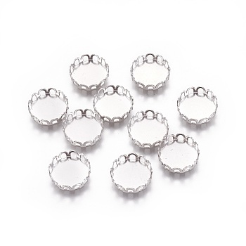 316 Surgical Stainless Steel Lace Edge Bezel Cups, Cabochon Settings, Flat Round, Stainless Steel Color, Tray: 10mm, 11x3mm