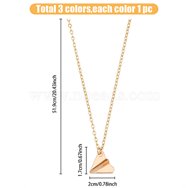 3Pcs 3 Colors Alloy Origami Plane Pendant Necklaces Set for Women(NJEW-FI0001-08)-2