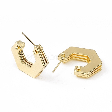 Boucles d'oreilles à tige hexagonale en laiton(KK-K271-19G)-2